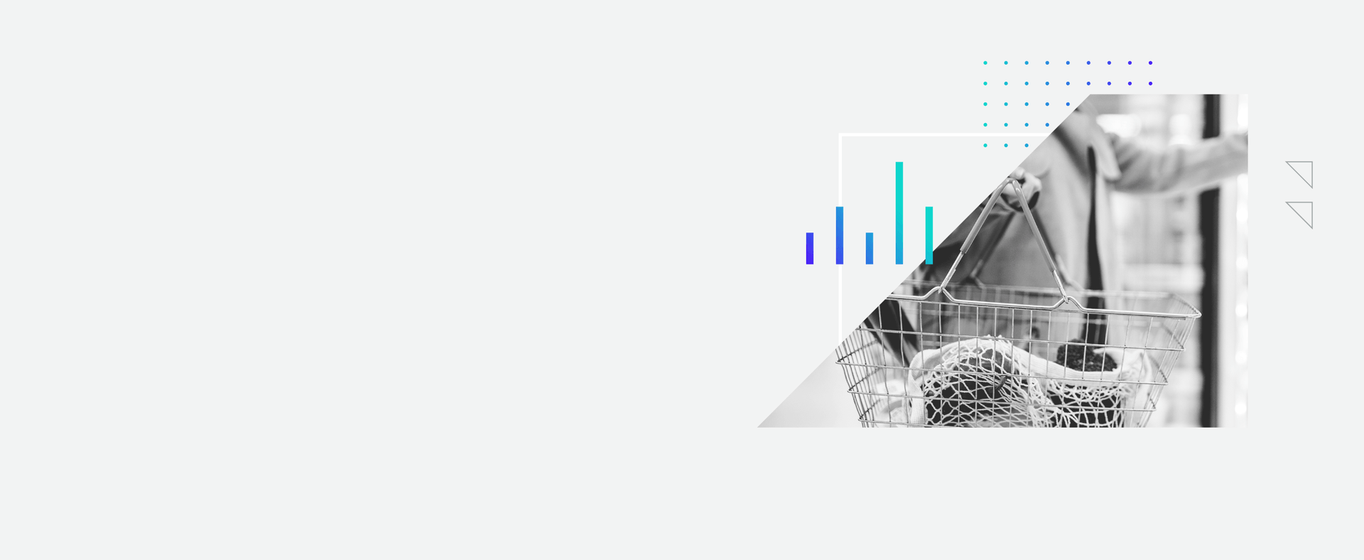 Graphic featuring shopper holding a grocery basket with food items